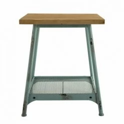 MACABANE HABY - Table D'appoint Scandi Plateau Carré 51x51cm Sapin 1 étagère Et Pieds Métal Bleu Clair - Bleu -MACABANE Elegant store 17784075 4
