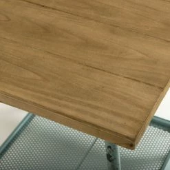 MACABANE HABY - Table D'appoint Scandi Plateau Carré 51x51cm Sapin 1 étagère Et Pieds Métal Bleu Clair - Bleu -MACABANE Elegant store 17784075 5