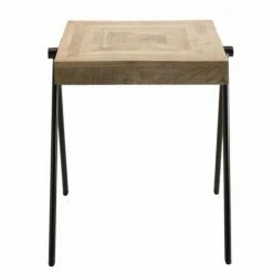 MACABANE ROBIN - Table D'appoint Bois Carrée Bois Manguier Pieds Métal Noir 'COMPAS' - Naturel -MACABANE Elegant store 17784081 4