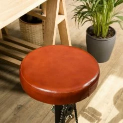 MACABANE ROBIN - Tabouret De Bar Industriel Cuir Marron Pieds Métal Noir Déco Pédales - Noir -MACABANE Elegant store 17784083 4