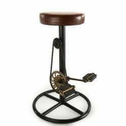 MACABANE ROBIN - Tabouret De Bar Industriel Cuir Marron Pieds Métal Noir Déco Pédales - Noir -MACABANE Elegant store 17784083 5