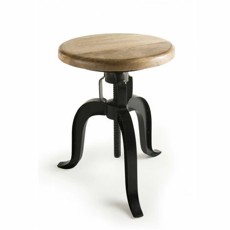 MACABANE ROBIN - Tabouret Industriel Assise Bois Manguier Hauteur Ajustable Pieds Métal Noir - Noir 4 MACABANE ROBIN - Tabouret Industriel Assise Bois Manguier Hauteur Ajustable Pieds Métal Noir - Noir – Image 2