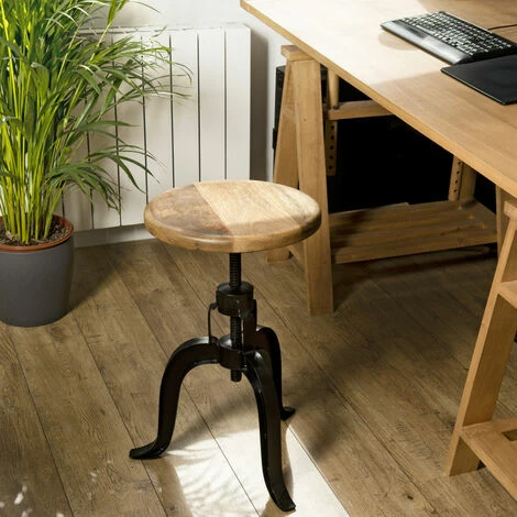 MACABANE ROBIN - Tabouret Industriel Assise Bois Manguier Hauteur Ajustable Pieds Métal Noir - Noir 6 MACABANE ROBIN - Tabouret Industriel Assise Bois Manguier Hauteur Ajustable Pieds Métal Noir - Noir – Image 4