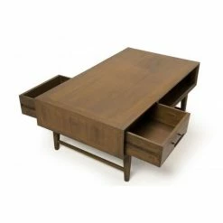 MACABANE LAURE - Table Basse Rectangulaire Marron 2 Tiroirs 1 Niche Bois Mindi - Noyer -MACABANE Elegant store 17784112 3