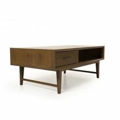 MACABANE LAURE - Table Basse Rectangulaire Marron 2 Tiroirs 1 Niche Bois Mindi - Noyer -MACABANE Elegant store 17784112 4