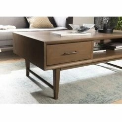 MACABANE LAURE - Table Basse Rectangulaire Marron 2 Tiroirs 1 Niche Bois Mindi - Noyer -MACABANE Elegant store 17784112 5