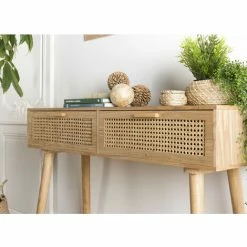 MACABANE ROMEO - Console Couleur Naturelle 2 Tiroirs Bois Cannage - Naturel -MACABANE Elegant store 17784119 3