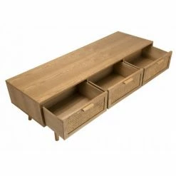 MACABANE ROMEO - Meuble TV Couleur Naturelle 3 Tiroirs Bois Cannage - Naturel -MACABANE Elegant store 17784123 5