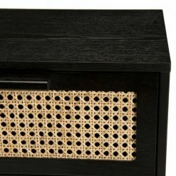 MACABANE EMILIO - Chevet Bois Noir 1 Tiroir Cannage - Noir / Naturel -MACABANE Elegant store 17784126 4