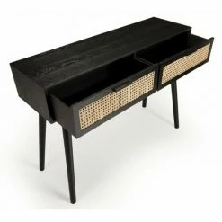 MACABANE EMILIO - Console Noire Bois 2 Tiroirs Cannage - Noir / Naturel -MACABANE Elegant store 17784127 4