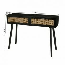MACABANE EMILIO - Console Noire Bois 2 Tiroirs Cannage - Noir / Naturel -MACABANE Elegant store 17784127 5