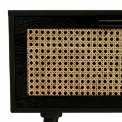 MACABANE EMILIO - Table Basse Noire Bois 2 Tiroirs Cannage 1 Niche - Naturel -MACABANE Elegant store 17784129 4