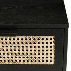 MACABANE EMILIO - Meuble TV Bois Noir 3 Tiroirs Cannage - Noir / Naturel -MACABANE Elegant store 17784130 3