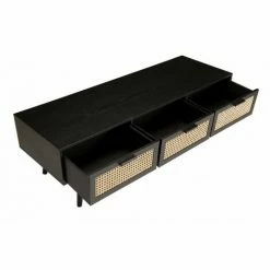 MACABANE EMILIO - Meuble TV Bois Noir 3 Tiroirs Cannage - Noir / Naturel -MACABANE Elegant store 17784130 5