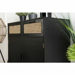 MACABANE EMILIO - Buffet Bois Noir 2 Tiroirs Cannage 2 Portes - Naturel -MACABANE Elegant store 17784131 3