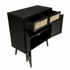 MACABANE EMILIO - Buffet Bois Noir 2 Tiroirs Cannage 2 Portes - Naturel -MACABANE Elegant store 17784131 5
