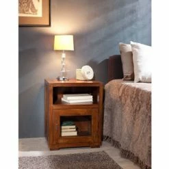 MACABANE EDEN - Chevet Marron 1 Niche 1 Porte Vitrée Bois Mindi - Chocolat