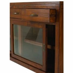 MACABANE EDEN - Buffet Marron 2 Portes Coulissantes Vitrées 3 Tiroirs Bois Mindi - Chocolat -MACABANE Elegant store 17784139 3