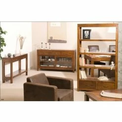 MACABANE EDEN - Buffet Marron 2 Portes Coulissantes Vitrées 3 Tiroirs Bois Mindi - Chocolat -MACABANE Elegant store 17784139 4