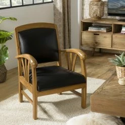 MACABANE ERIS - Fauteuil Teck Et Cuir Noir - Noir -MACABANE Elegant store 17784145 4