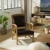 MACABANE ERIS - Fauteuil Teck Et Cuir Marron - Marron -MACABANE Elegant store 17784147 1