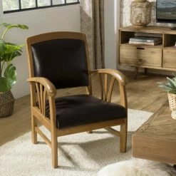 MACABANE ERIS - Fauteuil Teck Et Cuir Marron - Marron 10 MACABANE ERIS - Fauteuil Teck Et Cuir Marron - Marron -MACABANE Elegant store 17784147 4
