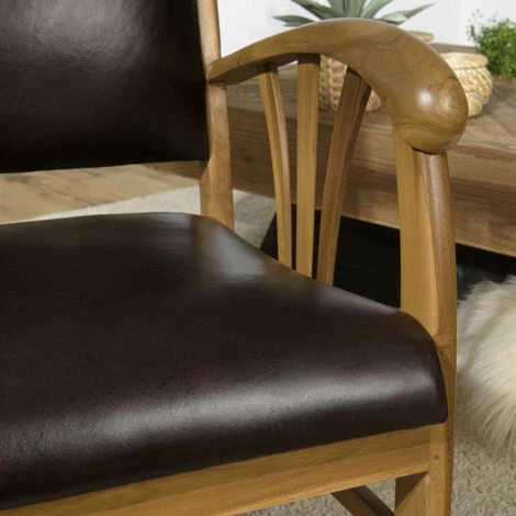 MACABANE ERIS - Fauteuil Teck Et Cuir Marron - Marron 7 MACABANE ERIS - Fauteuil Teck Et Cuir Marron - Marron – Image 5