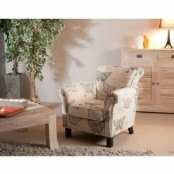 MACABANE ARTHUR - Fauteuil Blanc WILL Tissu Papillon Pieds Bois Noir - Imprimé Blanc Et Noir