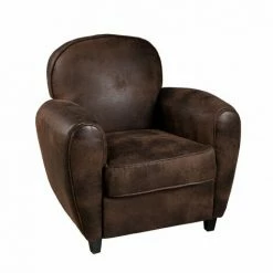 MACABANE ARTHUR - Fauteuil Club Microfibre Marron Foncé Pieds Bois Noir - Marron -MACABANE Elegant store 17784159 5