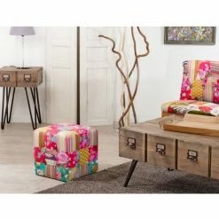 MACABANE ARTHUR - Pouf Carré 35x35cm Tissu Bohème Multicolore - IMPRIME
