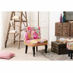 MACABANE ARTHUR - Fauteuil BETTY Tissu Bohème Multicolore Pieds Bois Noir - IMPRIME