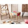 MACABANE ARTHUR - Tabouret Carré Scandi 42x41cm Tissu Bohème Multicolore Pieds Bois Naturel - Imprimé
