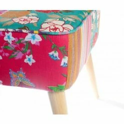 MACABANE ARTHUR - Tabouret Carré Scandi 42x41cm Tissu Bohème Multicolore Pieds Bois Naturel - Imprimé -MACABANE Elegant store 17784201 3