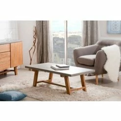 MACABANE NICOLA - Table Basse 120x60cm Bois Chêne Et Béton - CHENE CLAIR / BETON