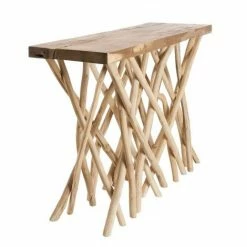 MACABANE LALY - Console Bois Nature Plateau Rectangulaire Teck - Pieds Bois Flotté - Bois Naturel -MACABANE Elegant store 17845356 3