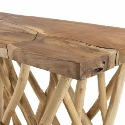 MACABANE LALY - Console Bois Nature Plateau Rectangulaire Teck - Pieds Bois Flotté - Bois Naturel -MACABANE Elegant store 17845356 5