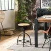 MACABANE ROBIN - Tabouret Industriel Assise Bois Manguier Hauteur Ajustable Pieds Métal Noir - Noir