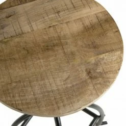 MACABANE ROBIN - Tabouret Industriel Assise Bois Manguier Hauteur Ajustable Pieds Métal Noir - Noir -MACABANE Elegant store 17845358 5
