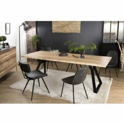 MACABANE MADISON - Table à Manger Rectangulaire 230x100cm Bois Chêne Pieds Métal Noir - Bois NATUREL; Métal NOIR