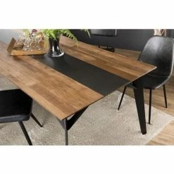 MACABANE MADISON - Table à Manger Rectangulaire 220x100cm Bois Teck Recyclé Métal Et Pieds Métal Noir - Bois Naturel, Métal Noir Vernis Polyuréthane -MACABANE Elegant store 17886784 3