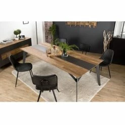 MACABANE MADISON - Table à Manger Rectangulaire 220x100cm Bois Teck Recyclé Métal Et Pieds Métal Noir - Bois Naturel, Métal Noir Vernis Polyuréthane -MACABANE Elegant store 17886784 4