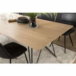 MACABANE MADISON - Table à Manger Rectangulaire 220x100cm Bois Chêne Pieds épingles Croisés Métal Noir - Bois Naturel ; Métal Noir -MACABANE Elegant store 17886786 5