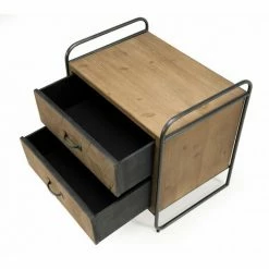 MACABANE HABY - Chevet 2 Tiroirs Sapin Marqueté Pieds Métal - Anthracite -MACABANE Elegant store 17923306 5