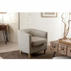 MACABANE ARTHUR - Fauteuil Cabriolet 63x63cm Tissu Couleur Lin Pieds Bois Naturel - Lin