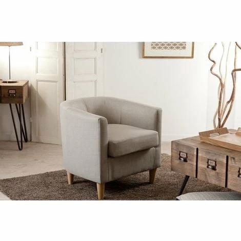 MACABANE ARTHUR - Fauteuil Cabriolet 63x63cm Tissu Couleur Lin Pieds Bois Naturel - Lin 3 MACABANE ARTHUR - Fauteuil Cabriolet 63x63cm Tissu Couleur Lin Pieds Bois Naturel - Lin