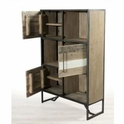 MACABANE LEANDRE - Bibliothèque Noire 3 Portes 3 Niches Bois Acacia Et Acier - Multicouleurs Vieillies -MACABANE Elegant store 18035736 3