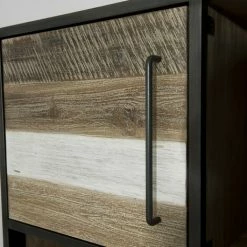 MACABANE LEANDRE - Bibliothèque Noire 3 Portes 3 Niches Bois Acacia Et Acier - Multicouleurs Vieillies -MACABANE Elegant store 18035736 4