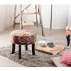 MACABANE ARTHUR - Tabouret Rond 42x42 Cm Tissu Bohème Multicolore Pieds Bois Noir - IMPRIME -MACABANE Elegant store 18035749 1