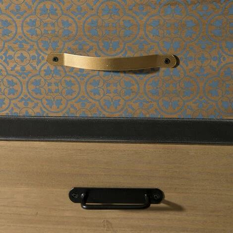 MACABANE ROMAIN - Chevet Noir 2 Tiroirs Marrons Motifs Pin - Noir Mat 5 MACABANE ROMAIN - Chevet Noir 2 Tiroirs Marrons Motifs Pin - Noir Mat – Image 3