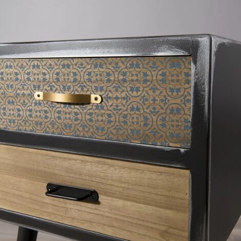 MACABANE ROMAIN - Chevet Noir 2 Tiroirs Marrons Motifs Pin - Noir Mat 7 MACABANE ROMAIN - Chevet Noir 2 Tiroirs Marrons Motifs Pin - Noir Mat – Image 5